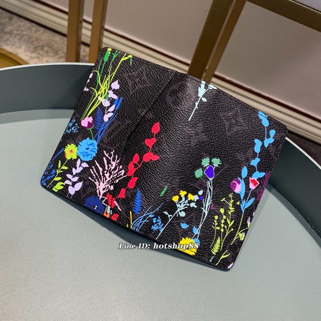 路易威登LV錢包 M61696 絲印花草 Louis vuitton hhi 帆布袋裝錢包 LV黑花口袋夾 xxlv1799